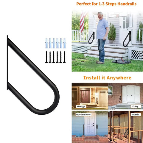 Tough As Nails U Shaped Wall Mounted Grab Bar For Stairs With Nonslip Grip Easy Install, black finish, ideal for indoor and outdoor use.