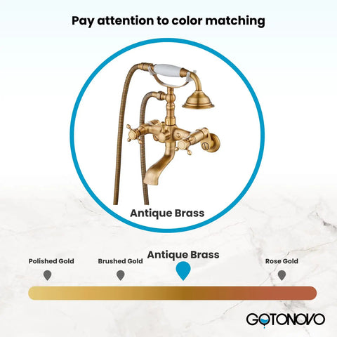 Clawfoot Tub Faucet Set With Handheld Shower, Victorian Double Cross Handles, Antique Brass Finish, color matching guide