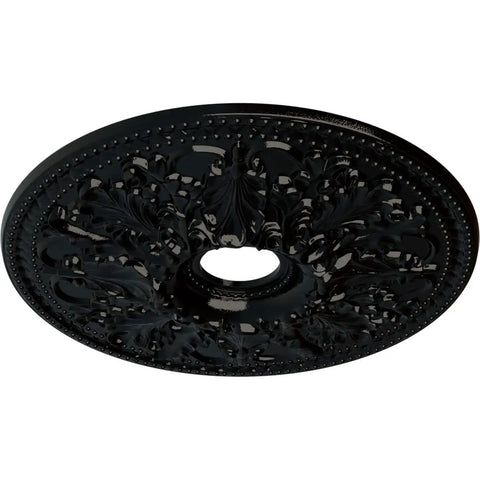 Ashley Ceiling Medallion Hand Painted Black Pearl 24 Inch Outside Diameter 4 Inch Inner Hole Two And One Eighth Inch Projection