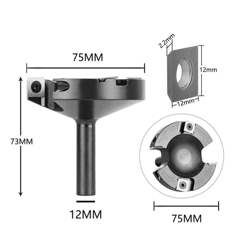 Trade Grade Two Flute Carbide Wood Planer Router Bit Providing A Sharp 75 Millimeter Cut And Rock Solid 12 Millimeter Shank for woodworking.