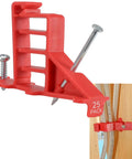 Heavy Duty Multi Cable Staples For Romex And Ethernet, red plastic clip with nails, secures wires, pack of 25 for organization.
