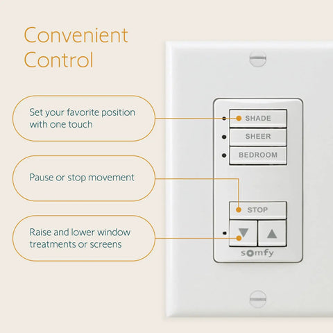 Wirefree RTS Wall Switch 3 Channel Control For Motorized Shades Blinds And Curtains Pure White No Fuss Quick Setup Battery Pre Installed