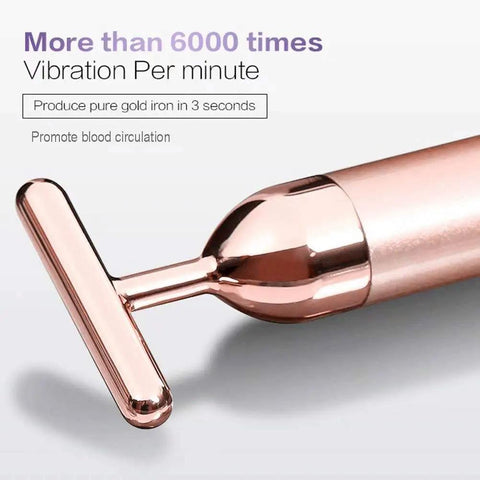 24K Gold Pulse Facial Massager With Micro Vibration For Sensitive Skin, T Shape Electric Face Tool That Tightens Lifts Firms And Rejuvenates Neck Eyes And Forehead For A Youthful Radiant Glow, rose gold head