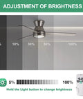 Dope Flush Mount Ceiling Fan With Remote Control, 52 Inch, Antique Nickel, brightness adjustment with dimmable LED light