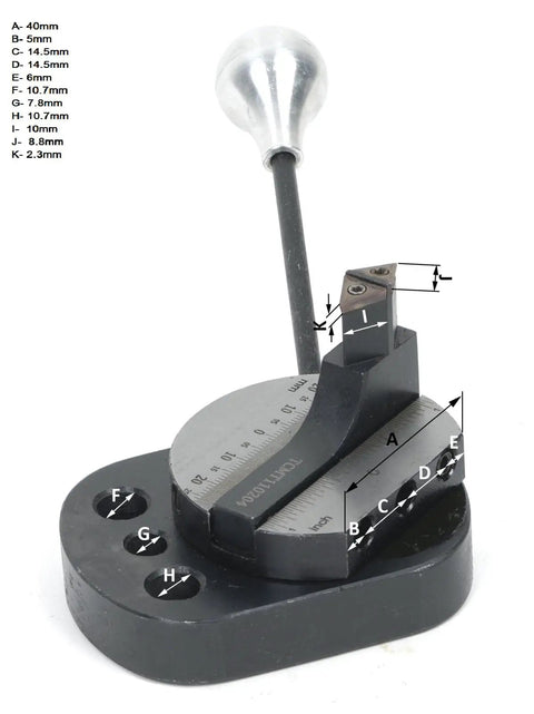 Slick Mini Lathe Ball Turning Attachment For 7X14 And 7X16 Direct Cross Slide Mount showing detailed measurement features.