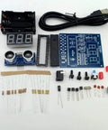 Hands-On Soldering Practice Kit With HC-SR04 Ultrasonic Sensor Module, Ranging Alarm, Buzzer, And STC89C25 Microcontroller components