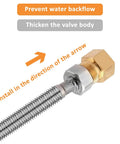 Brass check valve with stainless steel braided hose, 3/4 in female to 3/4 in male threads, backflow preventer