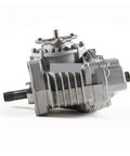 Heavy Duty Transfer Case Assembly For AWD And 4WD Vehicles Beefed Up Thick Shell For Durability And Quiet Easy Install No Tools Required Replaces Tiguan Passat 4 Motion And Q3 Quattro Built Tough For Smooth Daily Driving And Off Road. silver transfer case assembly with splined shafts, thick shell, side view