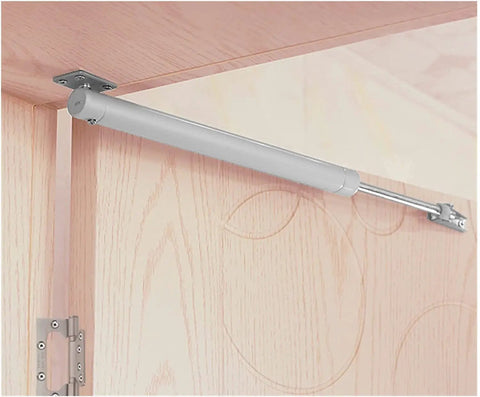 Heavy Duty Automatic Door Closer With Aluminum Alloy Body, Smooth Soft Close, mounted on top of a wooden door, holds up to 60kg.