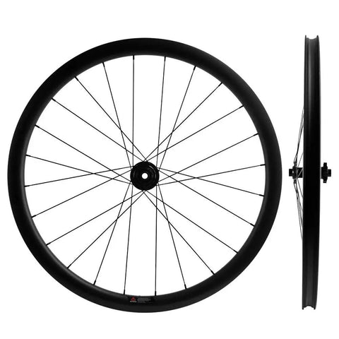 Gravel Carbon Wheelset 700C Tubeless Rim Braking Center Lock 12x100 12x142 Lightweight Yet Sturdy For Fast Gravel Rides Smooth Climbs And All Day Trail Comfort, side and front view