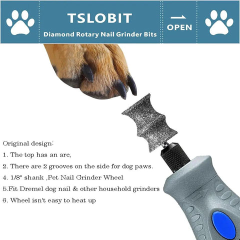 Diamond Dog Nail Grinder Bits Attachment One Eighth Inch Diamond Wheel For Rotary Tool Pet Nail Care Large Size B for grooming