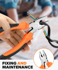 Comprehensive 19 Piece Household DIY Tool Set With Storage Case For Home Office And Dorm All In One Basic Hand Tools Kit For Everyday Repairs And Maintenance Durable High Quality Tools To Save You Time And Money showing orange-handled pliers in use