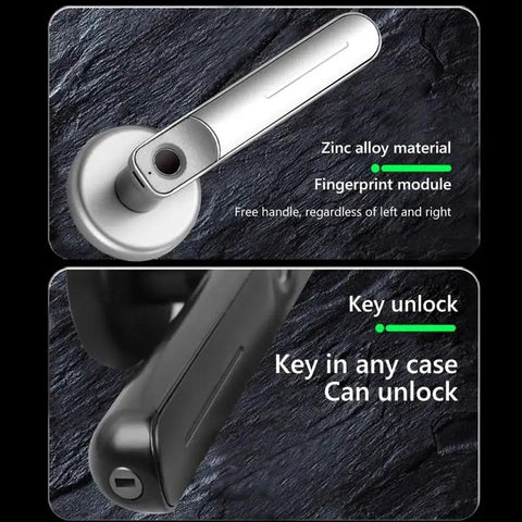Straight Up Secure Zinc Alloy Fingerprint Door Lock With Two Backup Keys For No Extra Hustle Keyless Entry Smart Home Security Interior Door Handle Hardware And Heavy Duty Auto Lock System Quick Recognition Indoor Office - Close-up view of zinc alloy fingerprint module and key slot.
