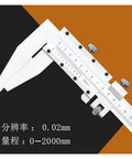 Top Shelf Stainless Steel Vernier Caliper 0 To 2000Mm Gauge showing measurement details on a smooth sliding scale.