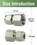 Horiznext stainless steel 304 straight compression fittings for 3/8 in O.D. tubing to 3/8 in NPT female (2 pcs)