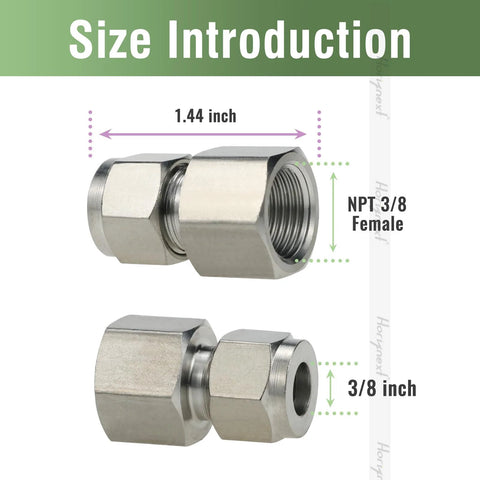 Horiznext stainless steel 304 straight compression fittings for 3/8 in O.D. tubing to 3/8 in NPT female (2 pcs)