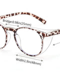 Anti Fog Safety Glasses With Side And Top Shields And Round Frame, Blue Light Blocking Protective Eyewear dimensions labeled