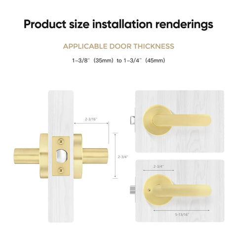 Heavy Duty Gold Door Knob And Lever Set, 6 Pack, Keyless Passage Door Hardware With Reversible 45 Degree Handle dimensions