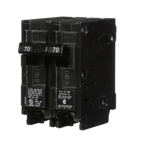 70 Amp Double Pole Type QP Circuit Breaker For 240V Systems With 10,000 AIC, Insta-Wire Ready, Easy Plug In Connection