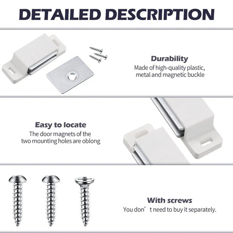 24 Pack Heavy Duty Cabinet Magnets With 15lb Holding Power Magnetic Door Catch Kit Includes 48 Screws White Finish