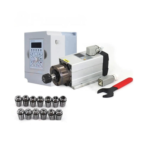 Beast Grade 1500W Air Cooled Spindle Motor And Vfd Inverter Kit With Er20 Collets For Easy Peasy Hookup And Hella Serious Cutting Power 380V Or 220V Ready, showcasing motor and inverter.