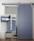 Six Feet Brushed Nickel Sliding Barn Door Hardware Kit For 36 Inch Door With Smooth Quiet Track System installed on door