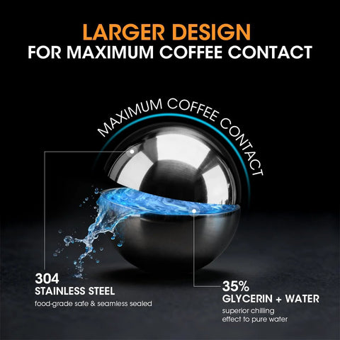 Two large 304 stainless steel espresso cooling balls with glycerin-water core.