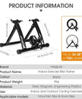 Indoor Bike Trainer With Magnetic Resistance Foldable Turbo Stand for 24-28 Inch and 700C Bikes, Black Steel Frame