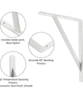Heavy Duty 12-Inch By 8-Inch Shelf Brackets With 600 Lb Capacity 10 Pack White Metal L Supports, close-up of features and finish