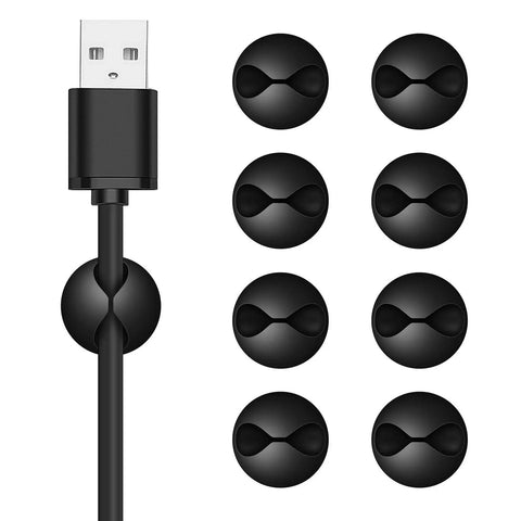 8 Pack Adhesive Cable Clips For Desk Cable Management And Wire Organization, Easy Mount For Computer, TV, Power Strip, Black