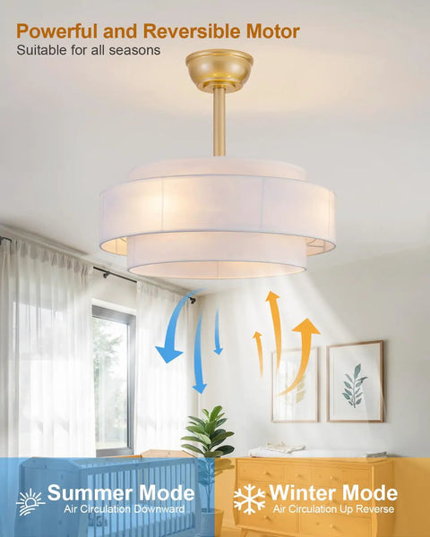 XINGSIYUELYX Gold Ceiling Fan with powerful reversible motor and elegant design, suitable for all seasons.