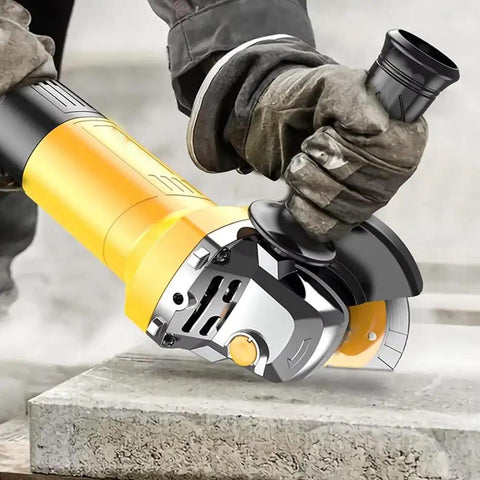 Badass 125mm Electric Angle Grinder With a Rock Solid 1050 Watt Motor and 11000 RPM cutting through concrete with precision.