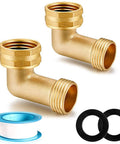 Solid Brass 90 Degree Hose Elbow Connector Set, 3/4 FHT To 3/4 MHT, Reduces Stress On RV Water Intake, No Leaks, Durable Rustproof Fittings, Includes 2 Brass Elbows And 2 Washers, Easy To Install; brass elbows with washers