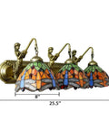 Colorful Tiffany Victorian Dragonfly Mermaid Three-Head Wall Sconce With Glass Lamp Base, 25.5 Inch Wide Indoor Wall Light