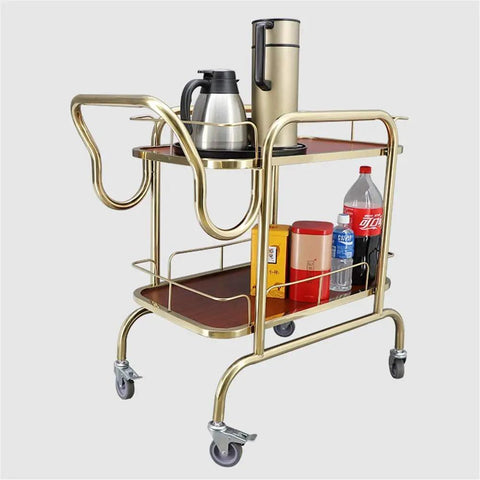 Knockout Two Tier Serving Cart Built Tough With Smooth Ride Casters Stainless Steel Kitchen Bar Trolley with drinks and snacks