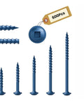 600 Piece Pocket Hole Screws Kit With Five Sizes Eight By One Inch Eight By Two Inch Anti Rust Blue Finish Screws Display