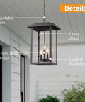 Outdoor Pendant Light Exterior Hanging Lantern In Matte Black With Clear Seeded Glass Large Porch Light No Fuss Weatherproof Aluminum