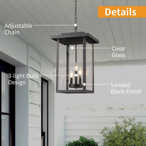 Outdoor Pendant Light Exterior Hanging Lantern In Matte Black With Clear Seeded Glass Large Porch Light No Fuss Weatherproof Aluminum