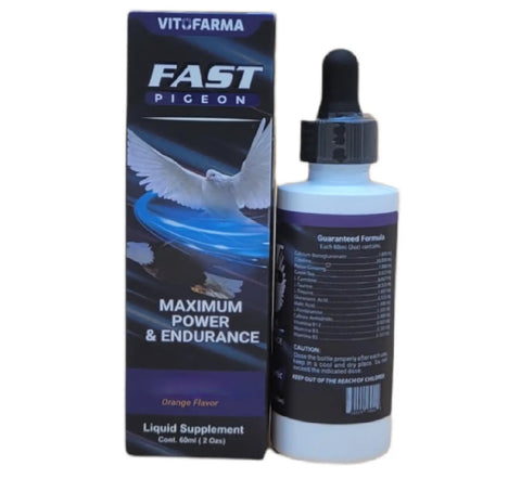 Fast Pigeon Energy Boosting Liquid Supplement with Vitamins and Minerals for Birds 60 ml bottle and packaging