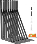 8 Pack Heavy Duty Shelf Brackets For 18 Inch Shelves Built Tough With 90 Degree Corner Support, black, with mounting hardware