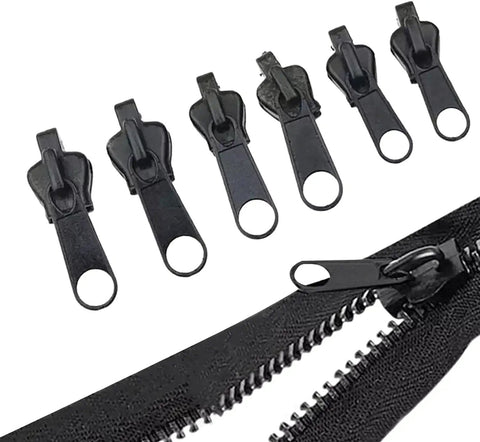 Six Pack Universal Instant Fix Zipper Repair Kit With Easy Slider Replacement For Metal Plastic And Nylon Zippers No Sewing Required For Jackets Bags Backpacks And Craft Projects