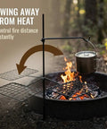 Swivel Grill Set For Campfire Cooking In The Great Outdoors Heavy Duty Steel Bushcraft Grate with pot hanging over flames