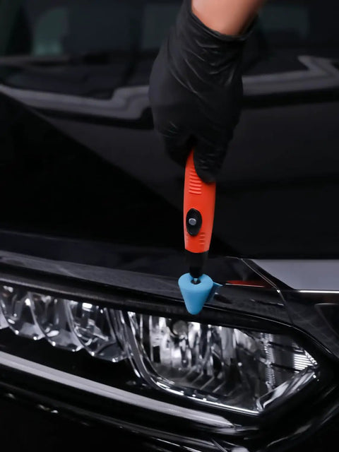 Mini Buffing Polishing Pads Kit For Nitty Gritty Detail Jobs Compatible With Cordless Drills And Rotary Tools in use on car headlight.