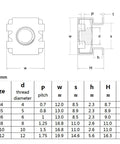 Rugged 304 Stainless Steel Square Clip Floating Cage Nuts For Server Rack And Cabinet Mount M10 Threaded Hardware Fasteners 2 Piece Pack dimensions diagram