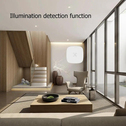 Dope Zigbee MmWave 5.8 GHz Presence Sensor mounted on living room wall for smart home automation