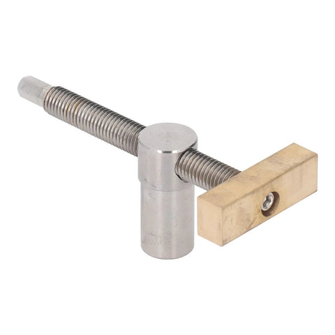 Clamp Style Hole Clamp For Woodworking And Workbench Setup, Heavy Duty All Metal Stainless Steel With Brass Stop, side view