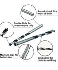Sali 13-pc brad-point wood drill bit set, carbon steel, extra-long 11in bits, round shank, 5/32in marked