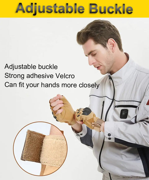 Man wearing Rugged Tactical Fingerless Gloves For Men With Hard Knuckles And Reinforced Palm Built For Maximum Tactility And Durability.