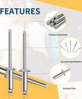 Aluminum Rivets Assortment Kit 230 Pieces Nine Sizes Pop Blind Rivets For Metalworking And DIY Projects includes features illustration.