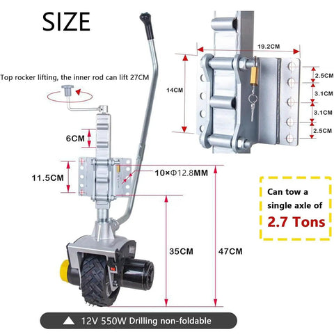Gesaides Electric Trailer Mover Dolly With 550W Motor boosts towing capacity, features a 35cm wheel and 12V motor dimensions.